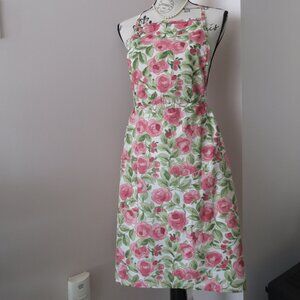 Vintage Cotton Apron With Pink & Green Floral Pattern